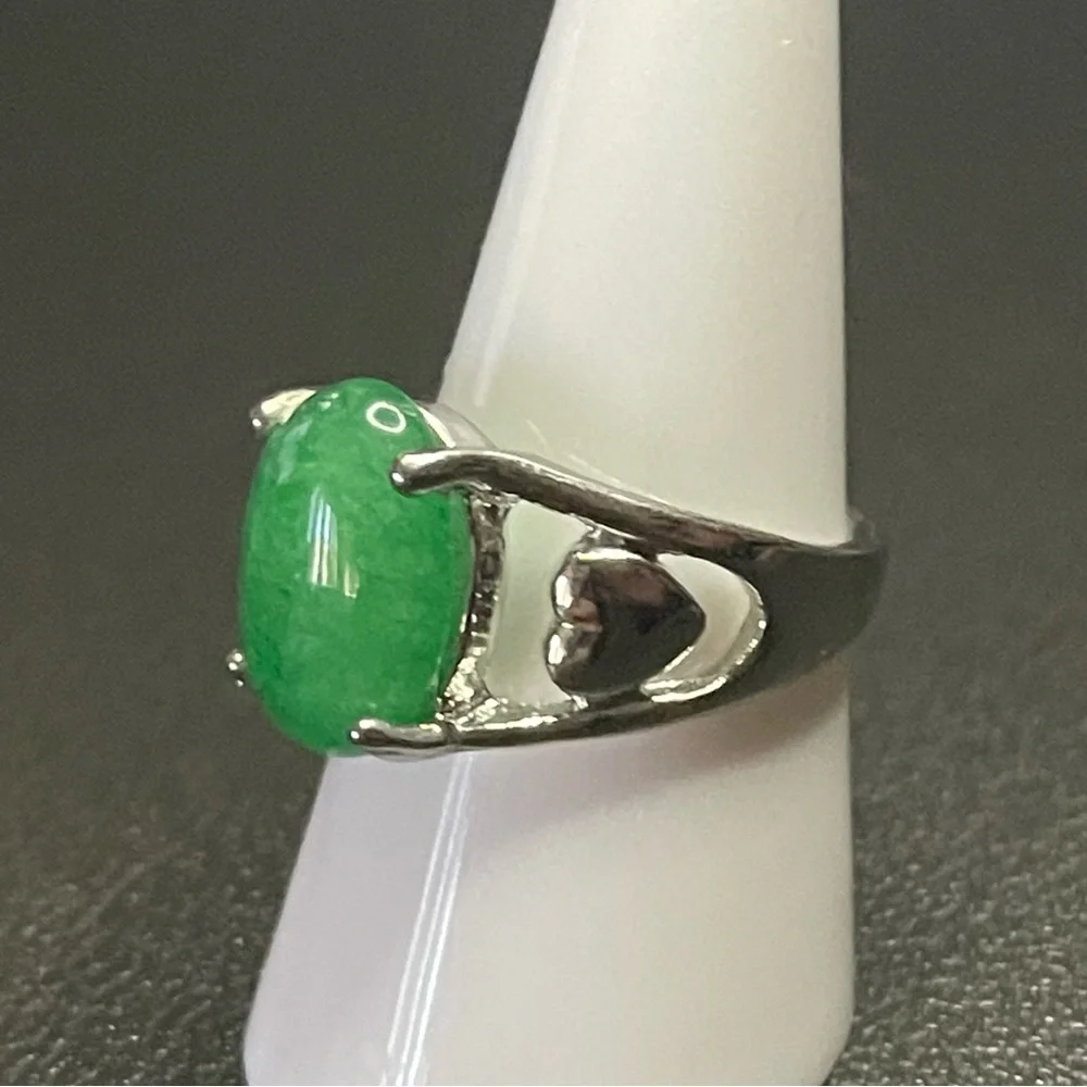 New Sterling Silver Oval Cut Green 4 Prong Crackle Quartz Gemstone Handmade Ring